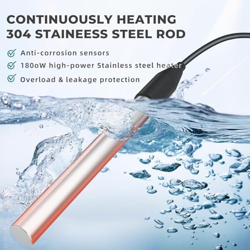 1800W Immersion Water Heater for Pool, Submersible Water Heater with Auto Thermostat & GFCI for Above Ground Pools & Inflatable Pool & Stock Tank Pool, Bathtub, Bucket