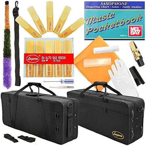 Lazarro Professional Silver Body-Gold Keys Eb E Flat Alto Saxophone Sax with 11 Reeds, Case u0026 Many Extras - 360-2C