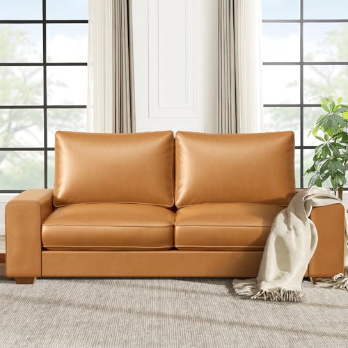 Modern Faux Leather Loveseat Sofa, Compact Small Couch with Spring Cushions & Solid Wood Frame, Easy-Clean Removable Cover, Living Room Office Apartment Furniture (71.25