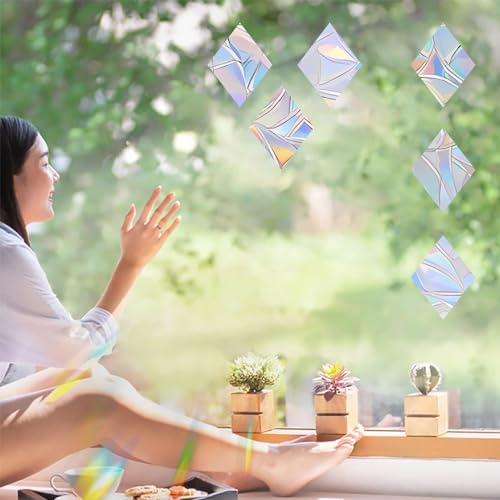 36PCS Snowflake Window Stickers Anti Collision Decals to Save Birds - Non Adhesive Prismatic Vinyl Rainbow Stickers