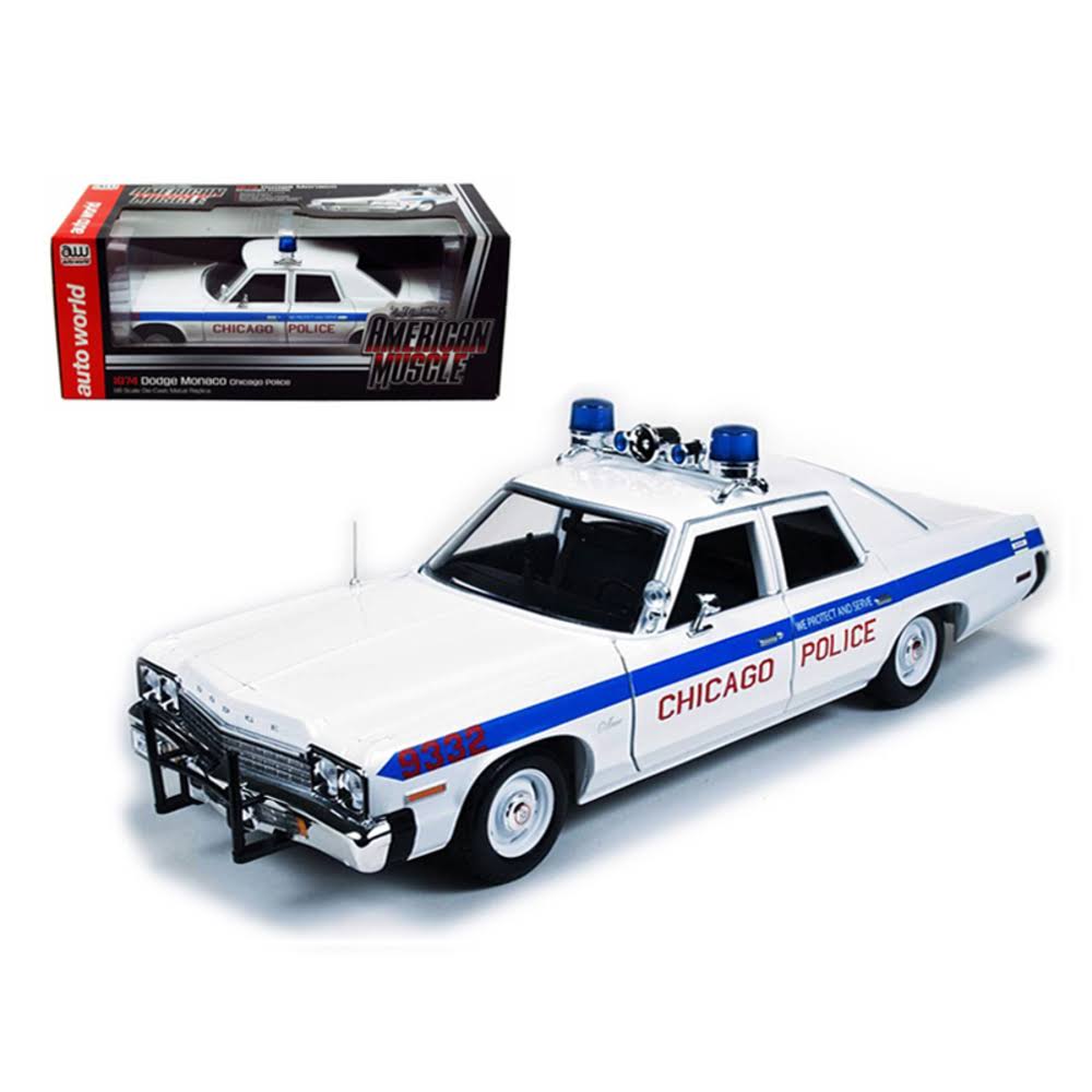 1974 Dodge Monaco Chicago Department Police Car Limited to 2000pc 1/18 Diecast Model Car by Autoworld