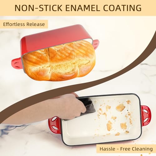 9x5 Enameled Cast Iron Loaf Pan with Lid - 2 in 1 Homemade Sourdough Bread Baking Pan