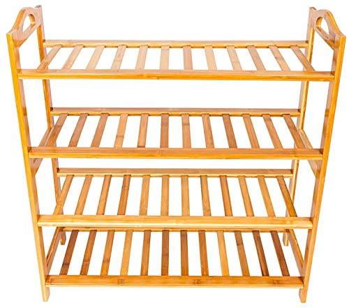 Free Standing Bamboo Shoe Rack, 4 Tier, Espresso, 100% Natural Bamboo, Sturdy, Eco-Friendly, Non-Toxic, Customizable, Easy Assembly, Holds Up to 16 Pairs of Shoes