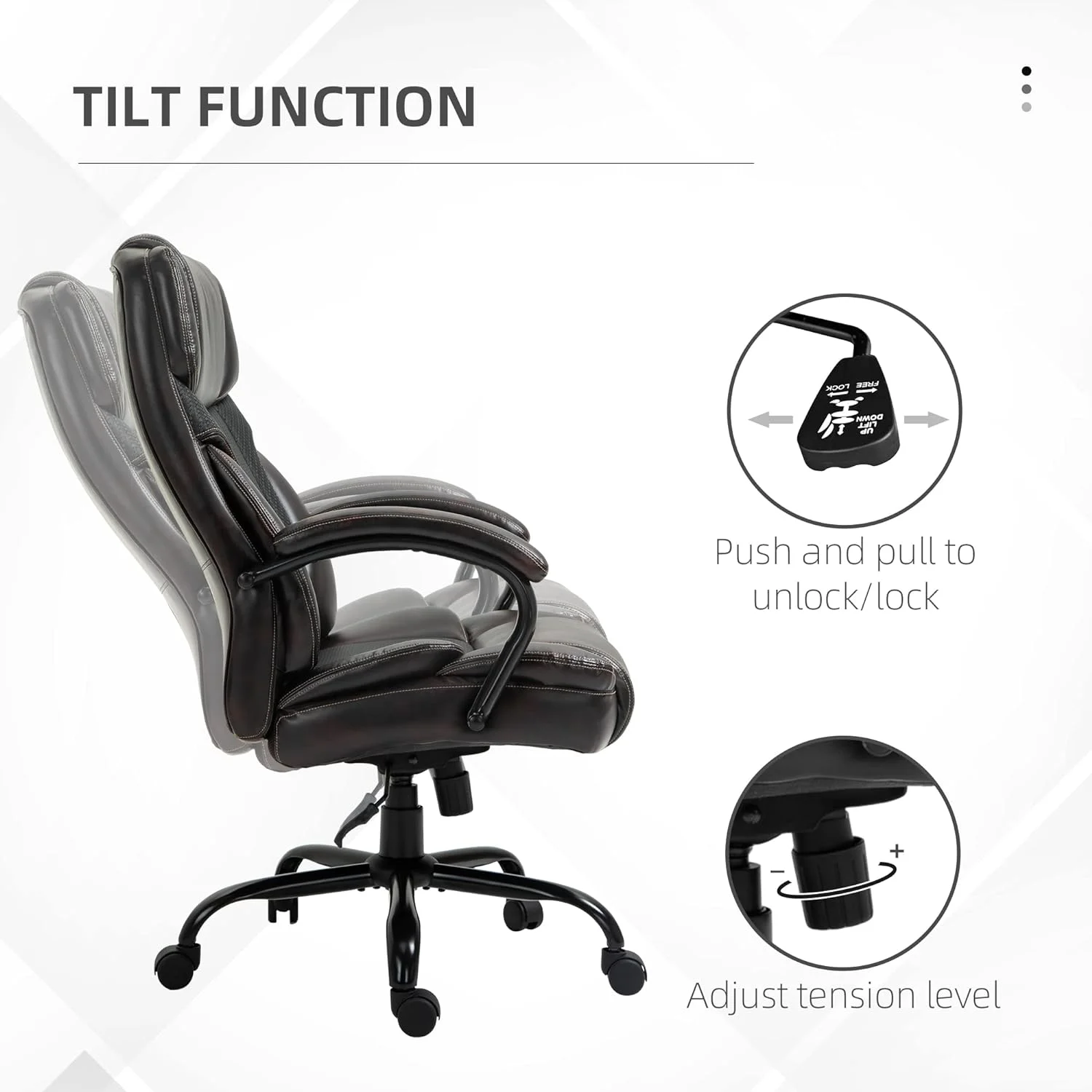 484LBS Big And Tall Ergonomic Executive Office Chair With Wide Seat, High Back Adjustable Computer Task Chair Swivel PU Leather, Brown