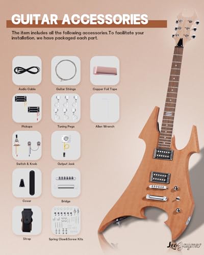 Leo Jaymz DIY Single Cut Electric Guitar Kits with Mahogany Body and Neck - Rosewood Fingerboard and All Components Included (LP Hollow)