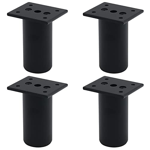 Antrader 3-Inch Height 1.5-Inch Diameter Aluminum Alloy Furniture Cabinet Adjustable Feet Metal Round Sofa Bed Foot Legs Support with Screws, Black, Set of 4