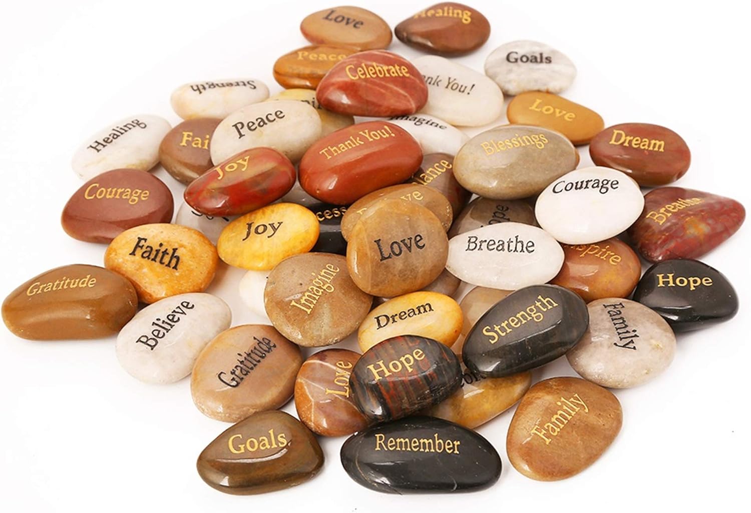 50PCS Engraved Rocks Different Words Inspirational Stones Bulk Faith Stones Zen Stones Gratitude Rocks Healing Prayer Stones Encouragement Rocks, 2