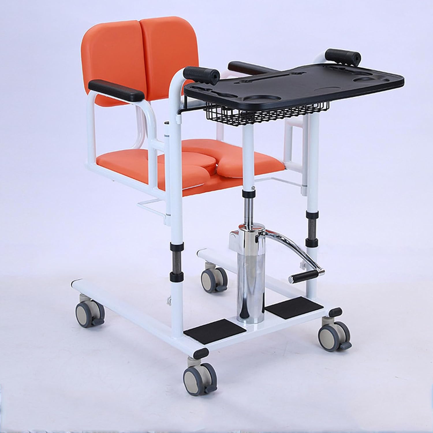 Hydraulic Patient Lift Transfer Chair,4 in 1 Transfer Chair with 180° Split Seat with Toilet and Tray Table, for Nursing Elderly, Load 440Lbs Transfer Wheelchair.