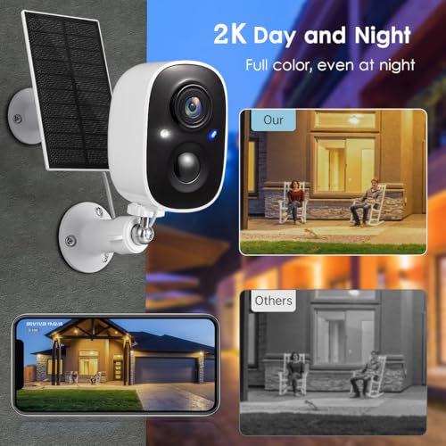 GMK Security Cameras Wireless Outdoor, 2K Color Night Vision AI Motion Detection 2-Way Talk Battery Powered WiFi Home Indoor Camera IP65 Weatherproof Spotlight Siren Alarm Cloud/SD Storage 2-Pack