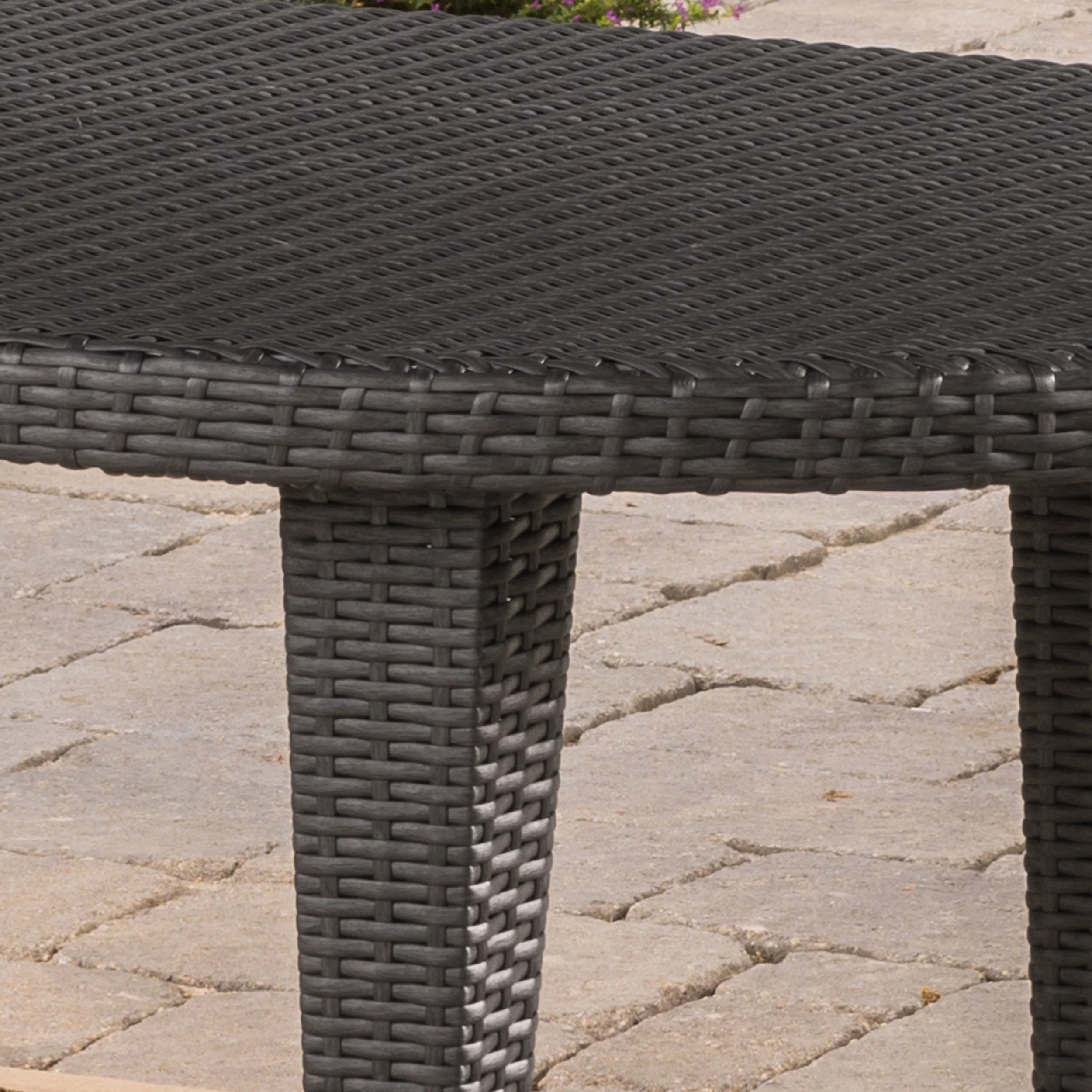 Victor Outdoor 7 Piece Wicker Oval Dining Set with Cushions, Grey, Silver