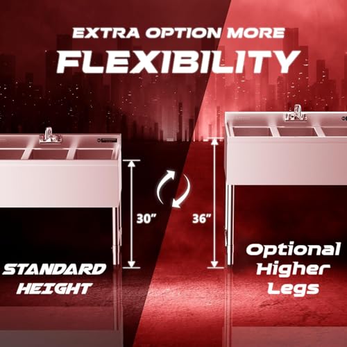 DuraSteel 3 Compartment Under Bar Sink - CEC & NSF 304 Stainless Steel 3 Bay Utility Sink with No Lead Faucet - 60