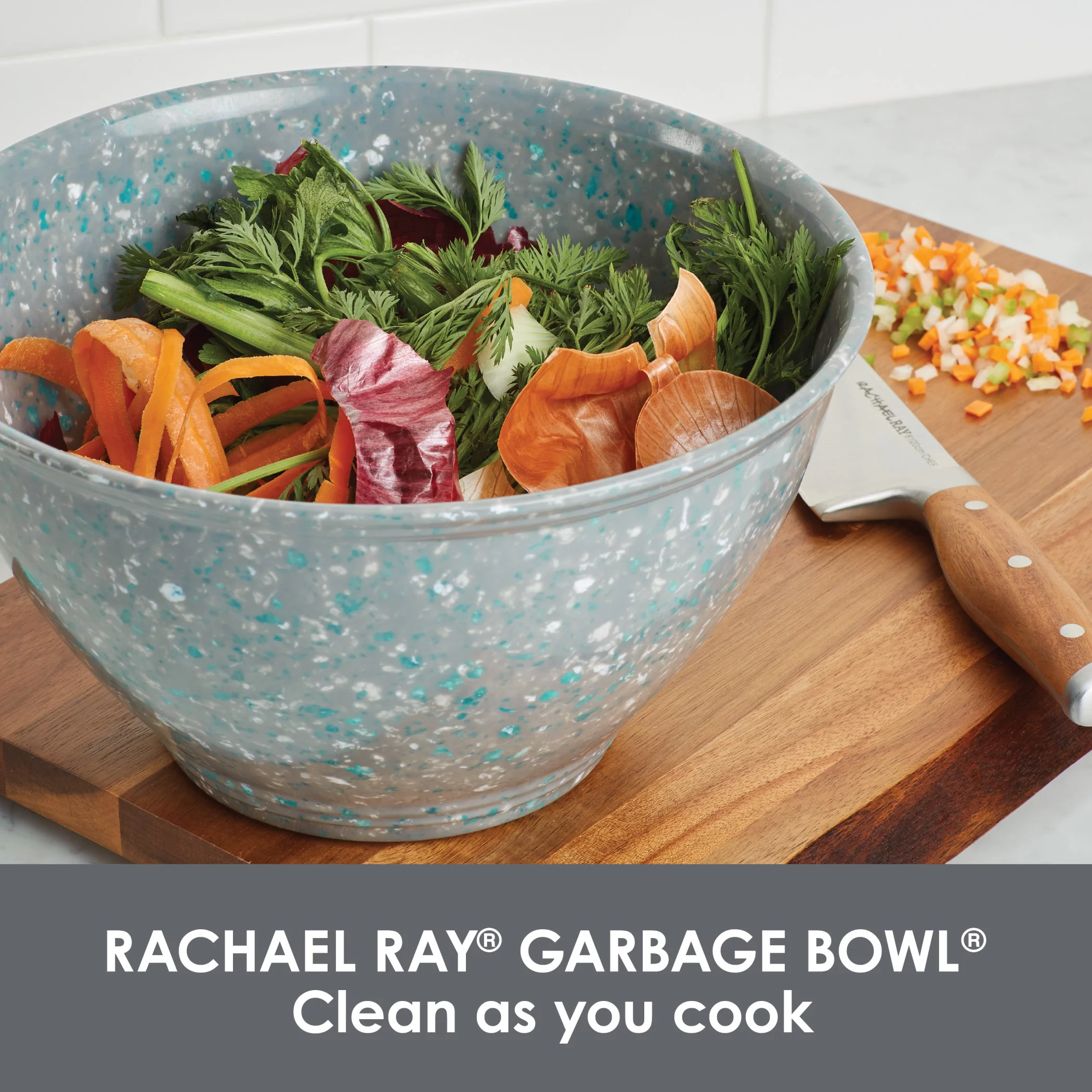 Rachael Ray Kitchen Prep Garbage Bowl, Veg-a-Peel, and Bench Scrape Set, 3-Piece, Sea Salt Gray