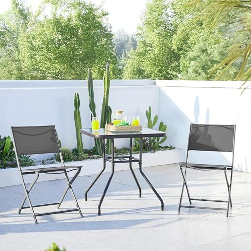 Yaheetech Patio Portable Dining Chairs Set of 4 with Metal Frame, Outdoor Metal Folding Chairs with Backrests for Camping, Lawn, Yard, Beach, Black