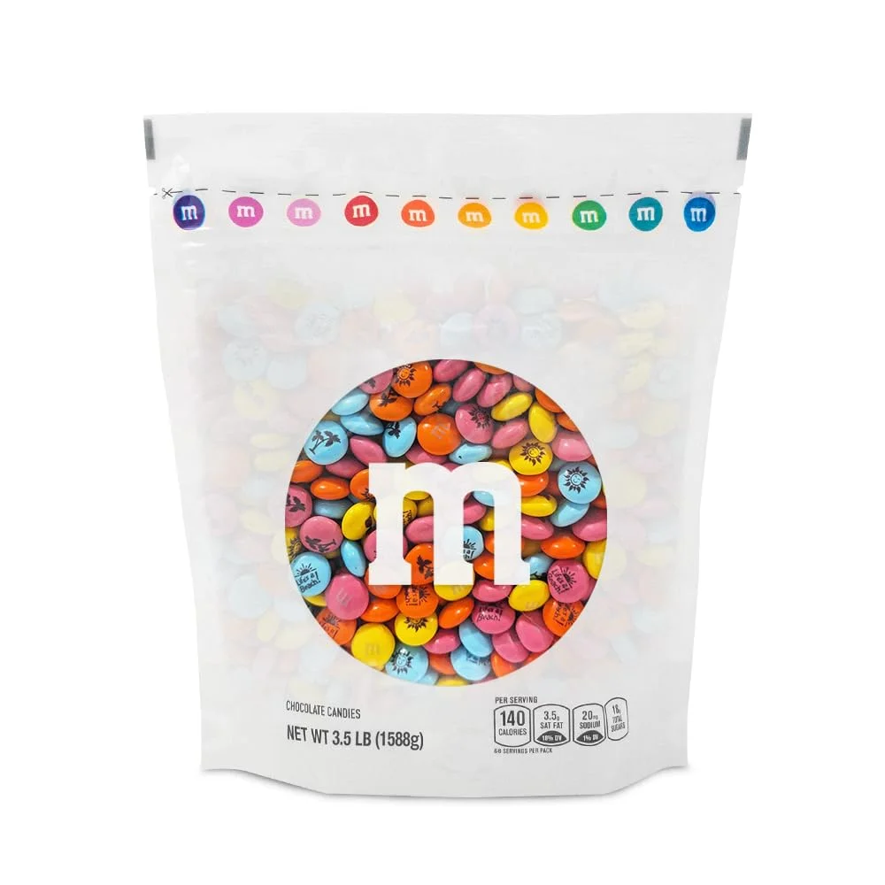 M&M,S Summer Themed Milk Chocolate Candies, 2 Pounds Of Bright Colored Light Blue, Orange, Yellow & Dark Pink M&M,S With Fun Summer Icons, Resealable Pack For Celebrations, Summer Parties, Bbq,S,