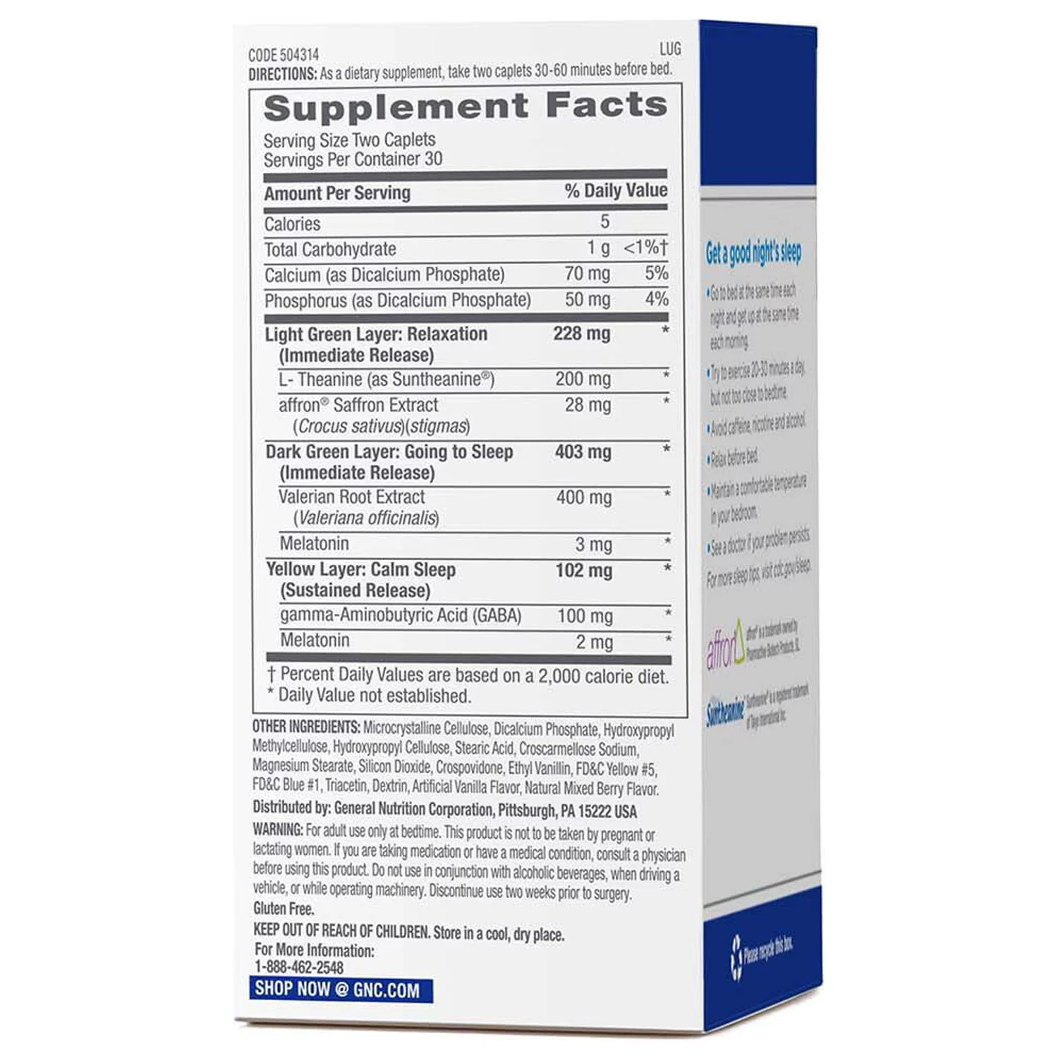 GNC Preventive Nutrition Tri-Sleep - 60 Caplets (30 Servings)