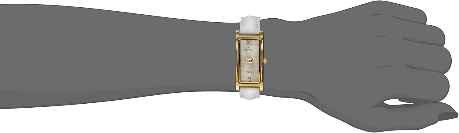 Peugeot Women's Slim 14K Gold Plated White Mother of Pearl Face Roman Numeral White Leather Thin Strap Dress Watch 3017WT