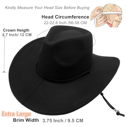 Women Men Classic Felt Wide Brim Western Cowboy Cowgirl Hat with Belt Buckle