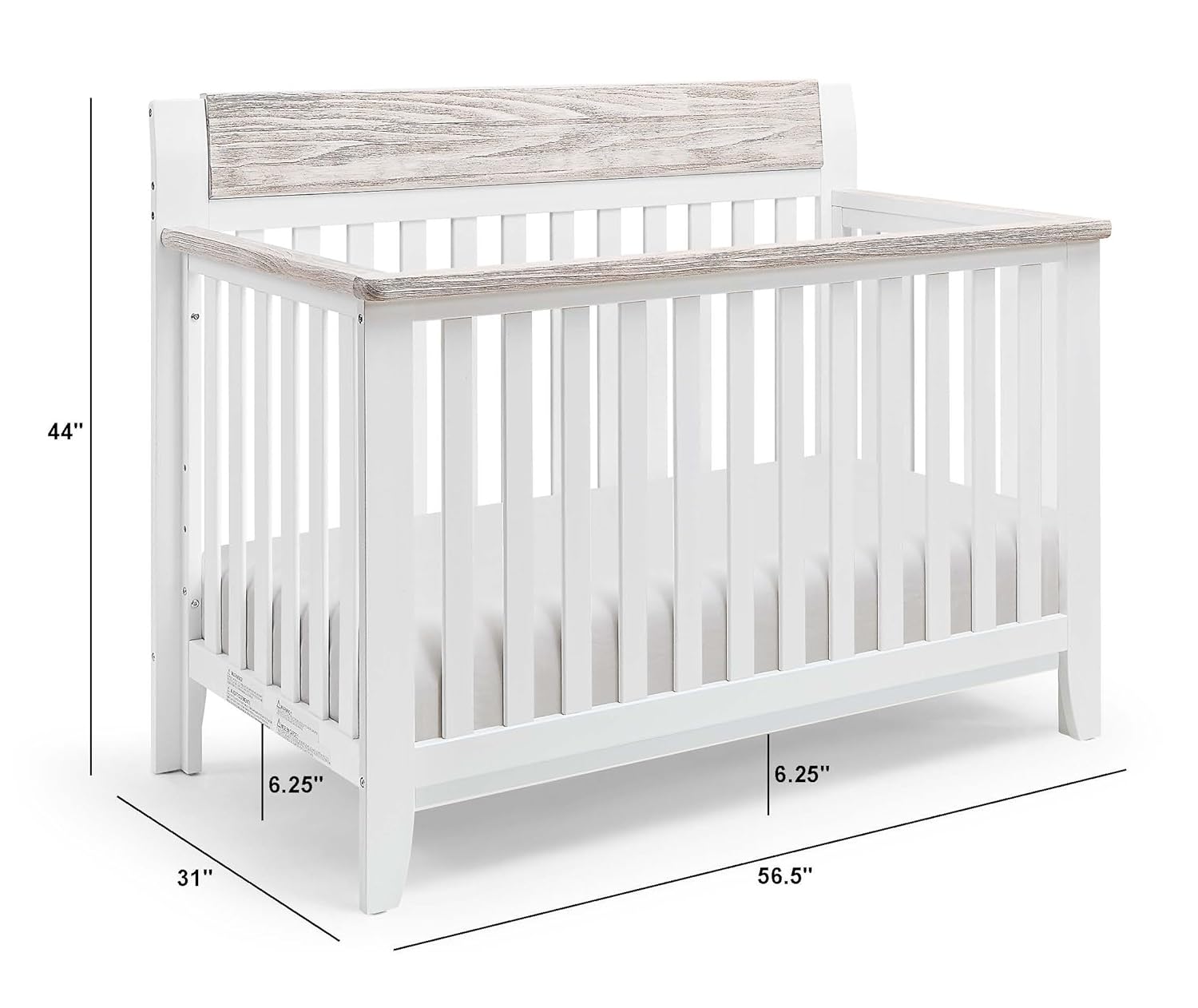 Suite Bebe Hayes 4 in 1 Convertible Crib, White and Wire Brushed Wood