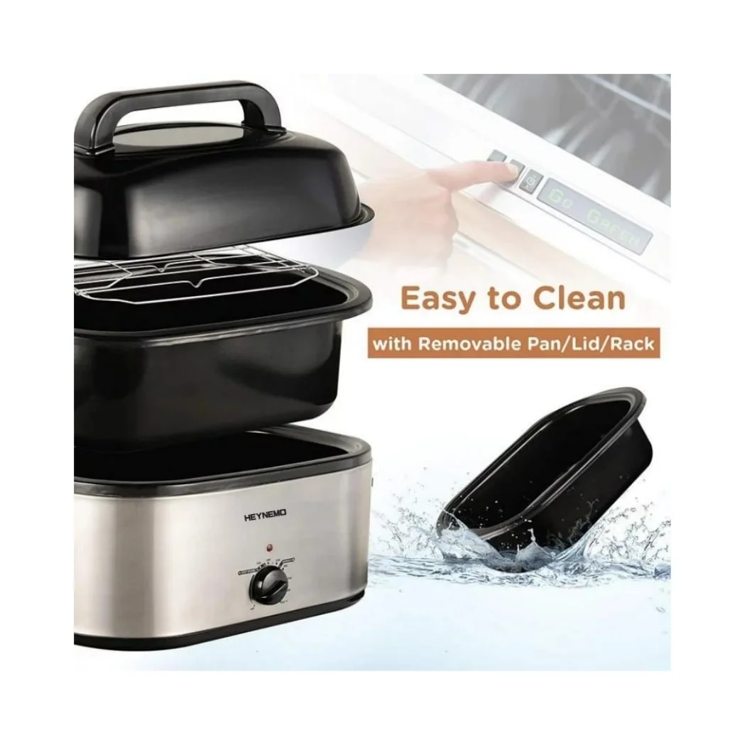 CozyHom 24 QT Electric Roaster Oven, Stainless Steel Roaster Pan with Self-Basting Lid Removable Insert Pot, Silver