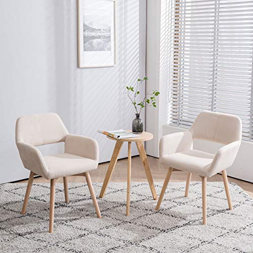 Desk Chair No Wheels Vanity Chair Makeup Chair Comfy Accent Chair for Living Dining Room Bedroom Home Office Mid Century Modern Upholstered Armchair Sofa with Wood Legs (Wool White, 1)