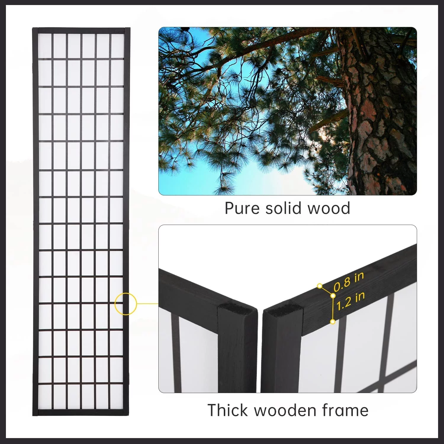 NiamVelo 4 Panel Wood Room Dividers Folding Privacy Screen 71