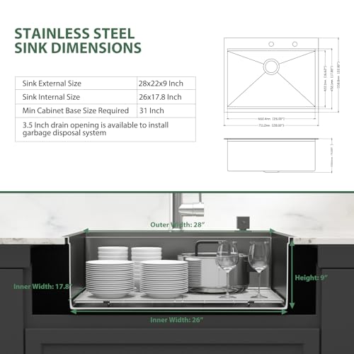 25 Inch Utility Laundry Sink Drop In 16 Gauge Stainless Steel Single Bowl Laundry Room Sink Laundry & Utility Room Kitchen Sinks 25