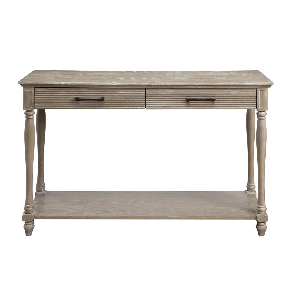 ACME Ariolo Rectangular 2-Drawer Wooden Sofa Table in Weathered Oak Wood