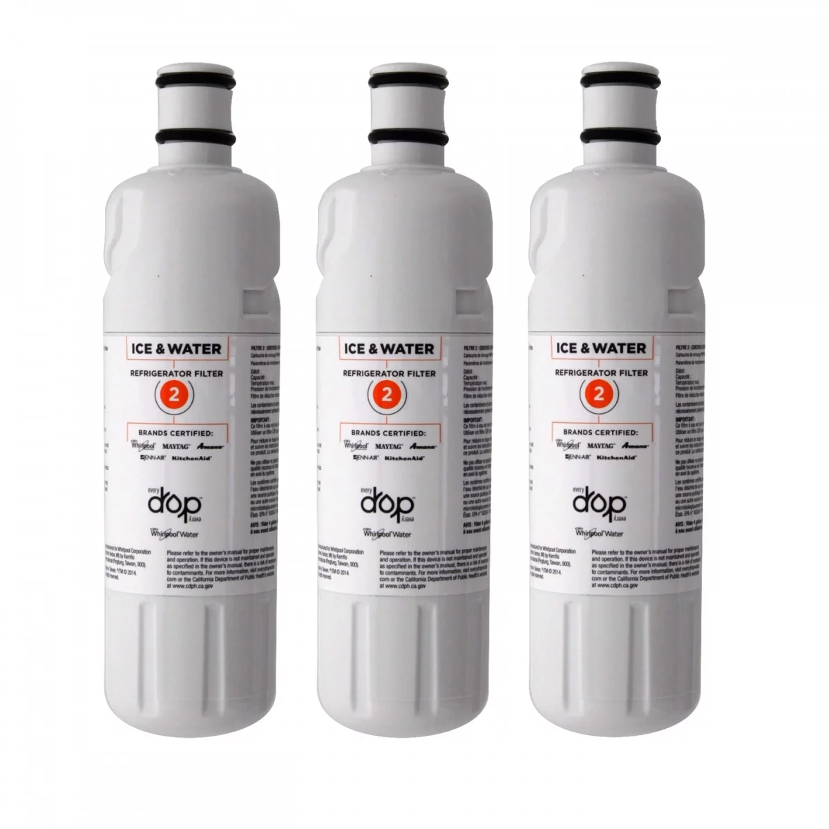 Whirlpool EverDrop EDR2RXD1 W10413645A Filter 2 Refrigerator Ice & Water Filter - 3 Pack