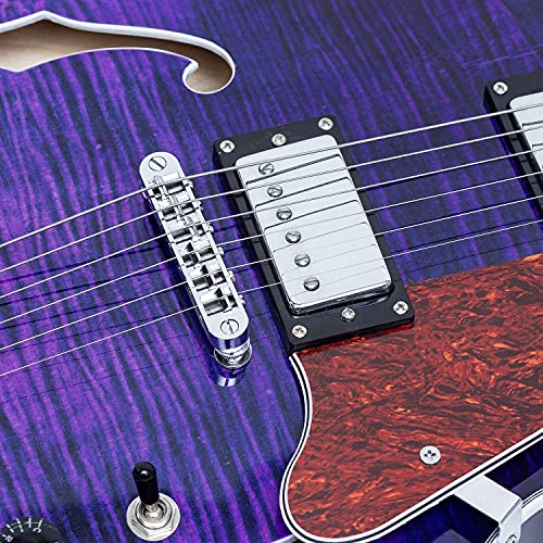 GROTE Jazz Electric Guitar Semi-Hollow Body Trapeze Tailpiece Bridge Guitar Gig Bag (Black)