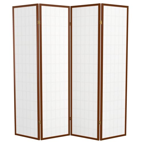 Red Lantern 6 ft. Tall Window Pane Shoji Screen-Natural-4 Panels Room Divider