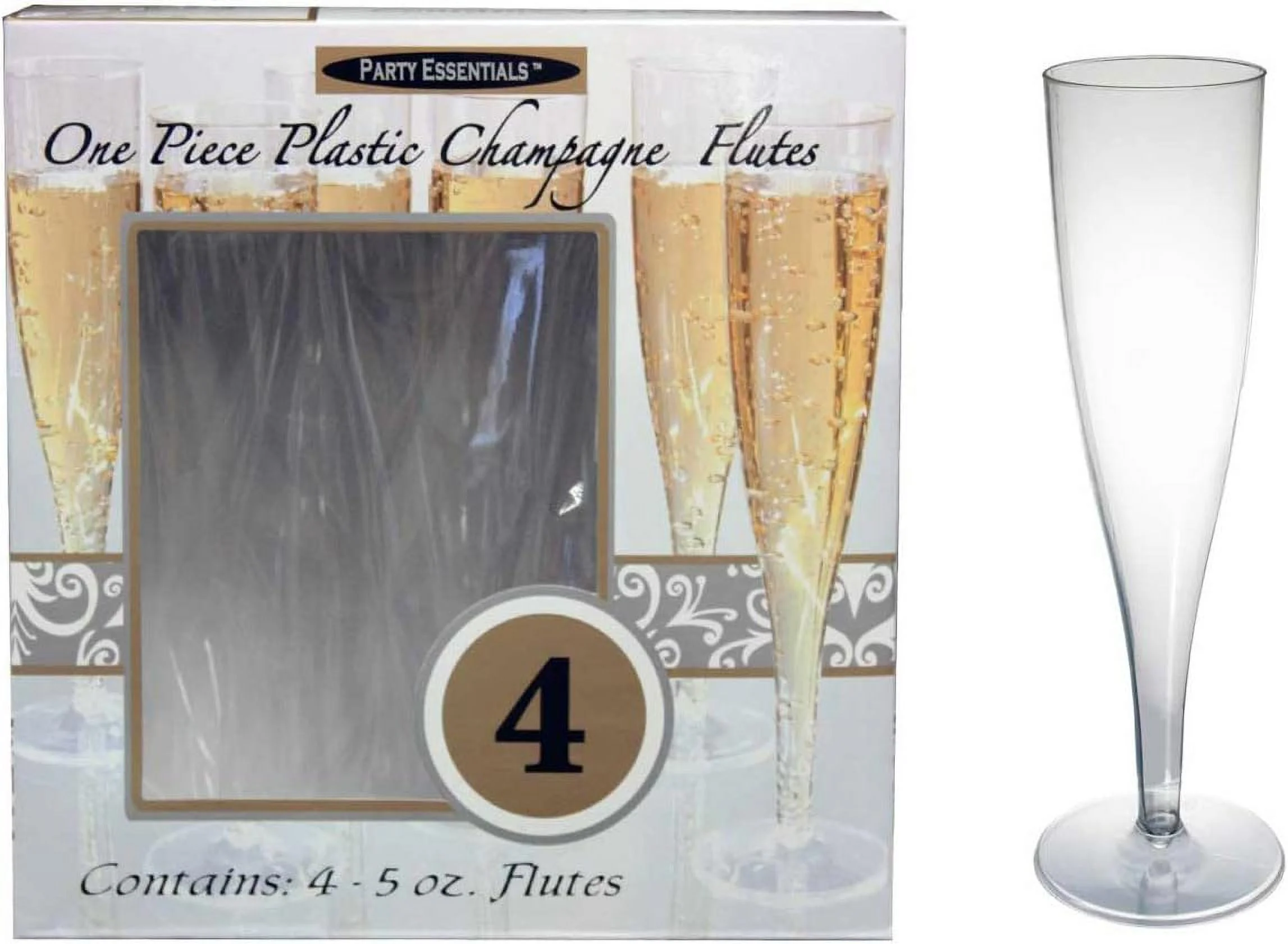 1 Piece Hard Plastic Champagne Flutes (Box Of 4), 5 Oz, Clear,N5124