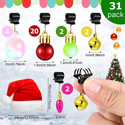 31 Pieces Christmas Beard Ornaments, Light Up Beard Bauble Ornaments Colorful Facial Hair Baubles for Men Women Christmas Party Decoration