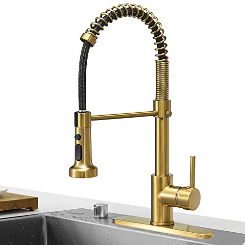 Hoimpro Matte Black&Brushed Nickel Spring Kitchen Faucet with Pull Down Sprayer, Rv Paint Kitchen Sink Faucet with Pull Out Sprayer,3 Function Single Handle Laundry Faucet,Brass(Single or 3 Hole)