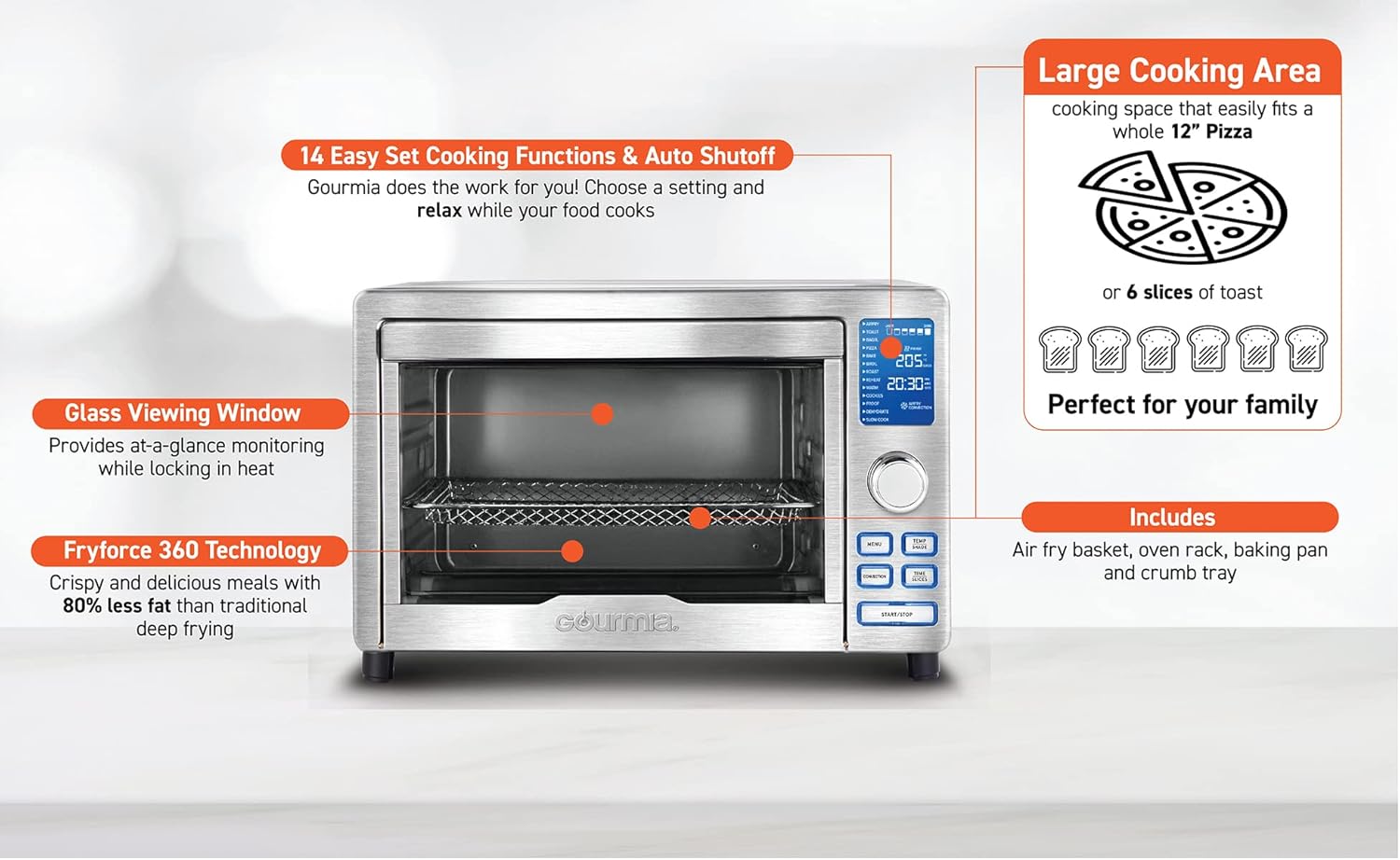 Gourmia Digital Stainless Steel Toaster Oven Air Fryer – Stainless Steel