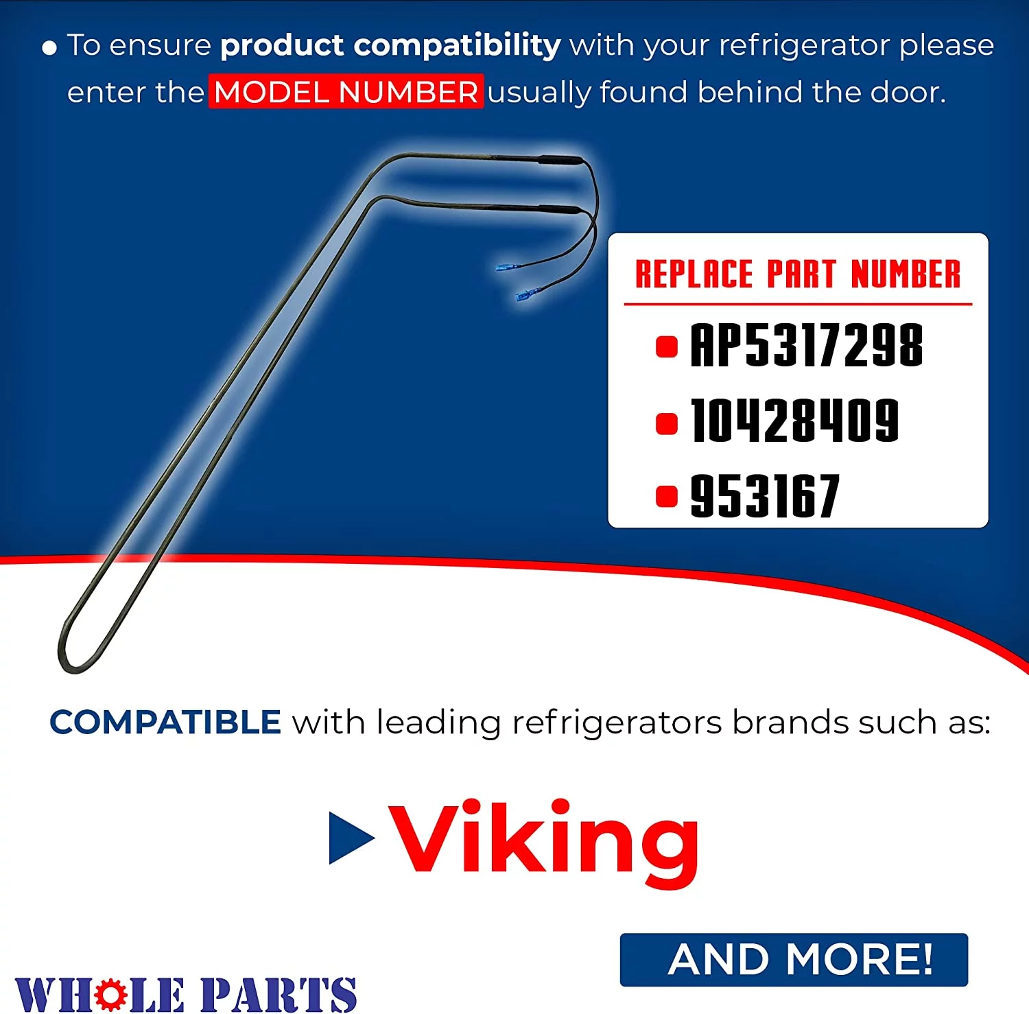 Whole Parts PJ910030 Bottom Mount Evaporator Heater - Replacement and Compatible with Some Viking Refrigerators
