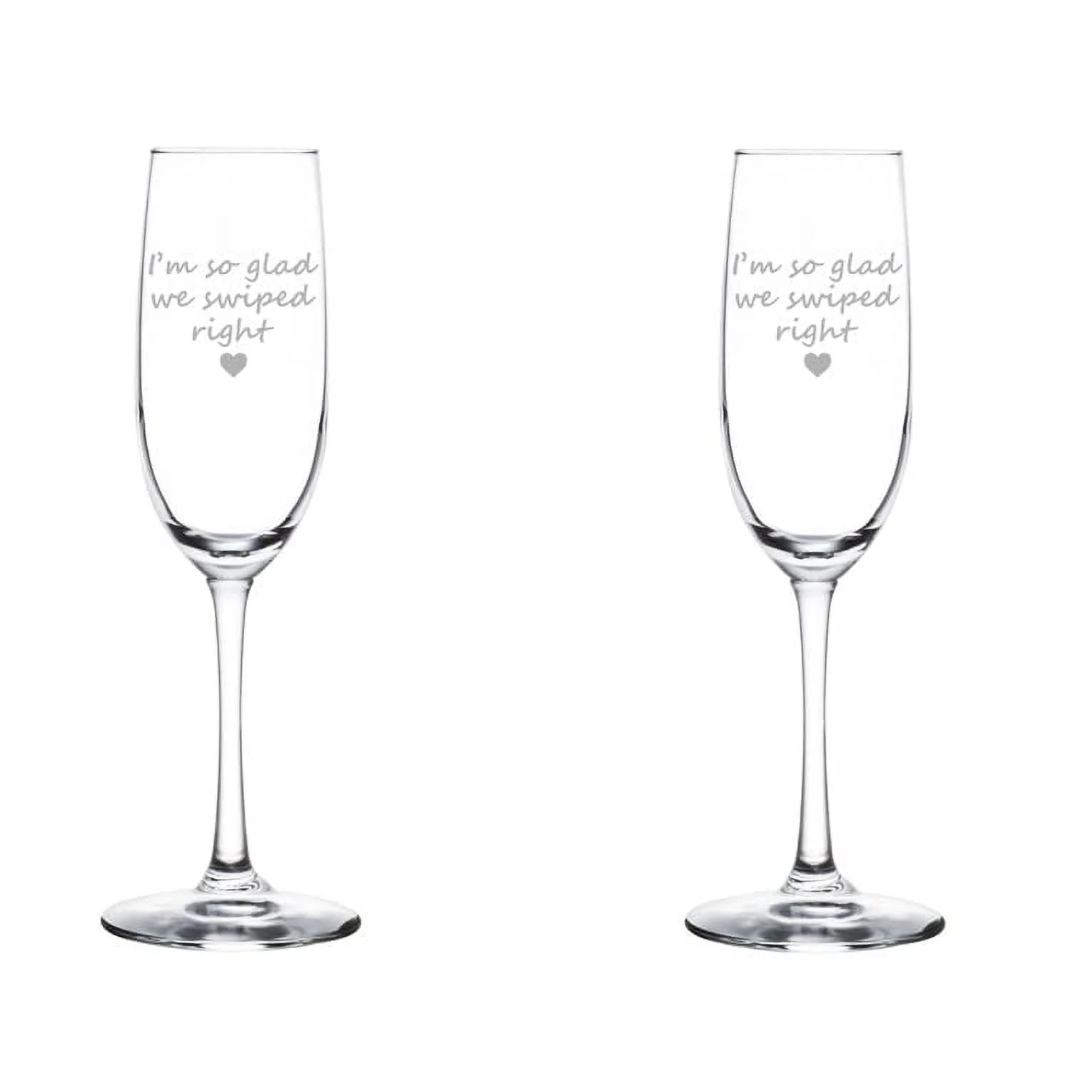 Set of 2 Glass Champagne Flutes Sparkling Wine Glasses I'm So Glad We Swiped Right Girlfriend Boyfriend (8 oz Stemmed)