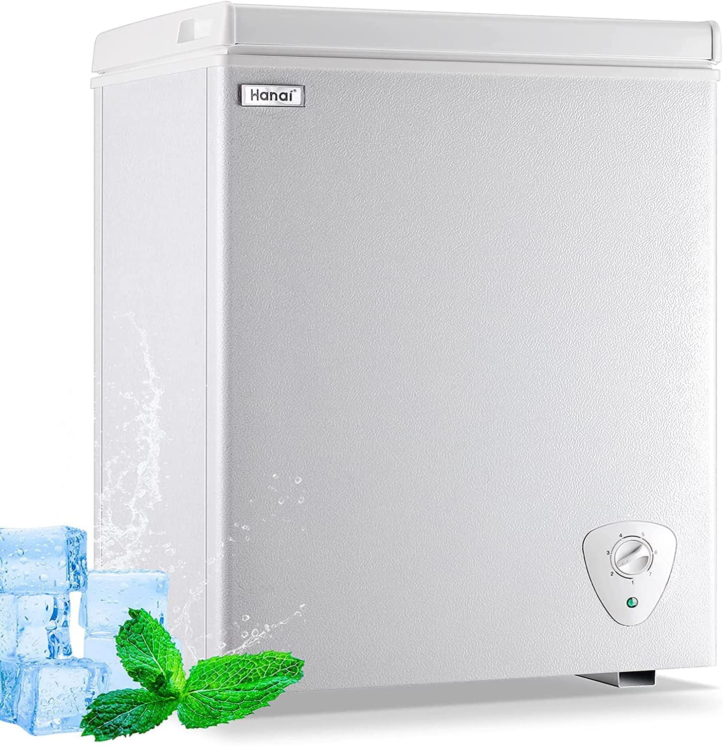 WANAI 5.0 Cubic Chest Freezer, Compact Deep Freezer with Top Open Door and Removable Storage Basket, 7 Gears Temperature Control, Energy Saving, for Office Dorm or Apartment