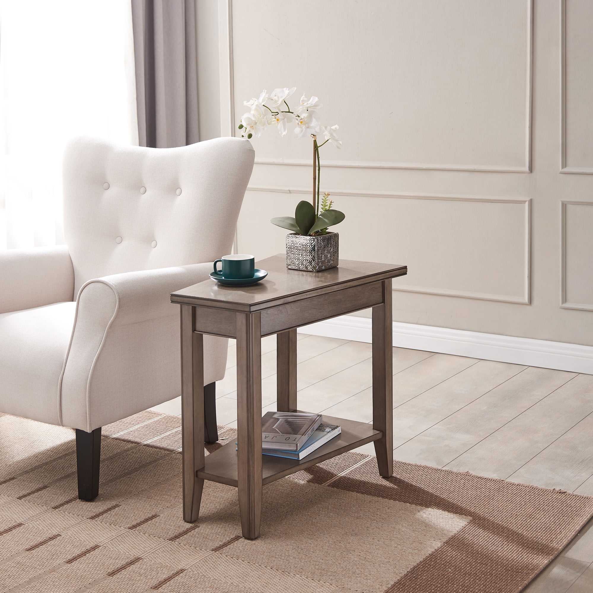 Leick Home 10502-GR Laurent Recliner Wedge Table with Shelf, Smoke Gray