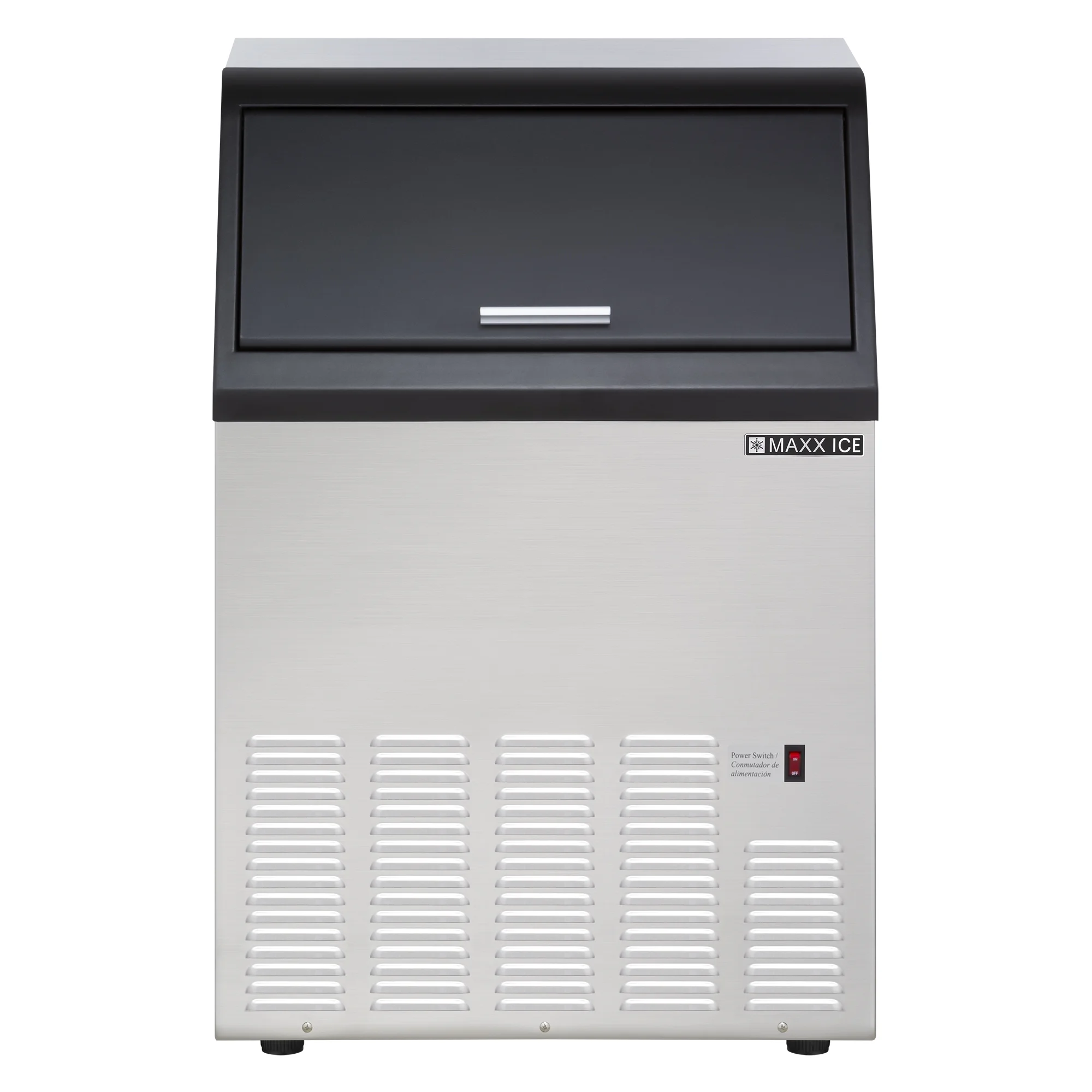 Maxx Ice Self-Contained Ice Machine, 110 lbs with 35 lb Built-in Ice Storage Bin, in Stainless Steel with Black Trim (MIM100)