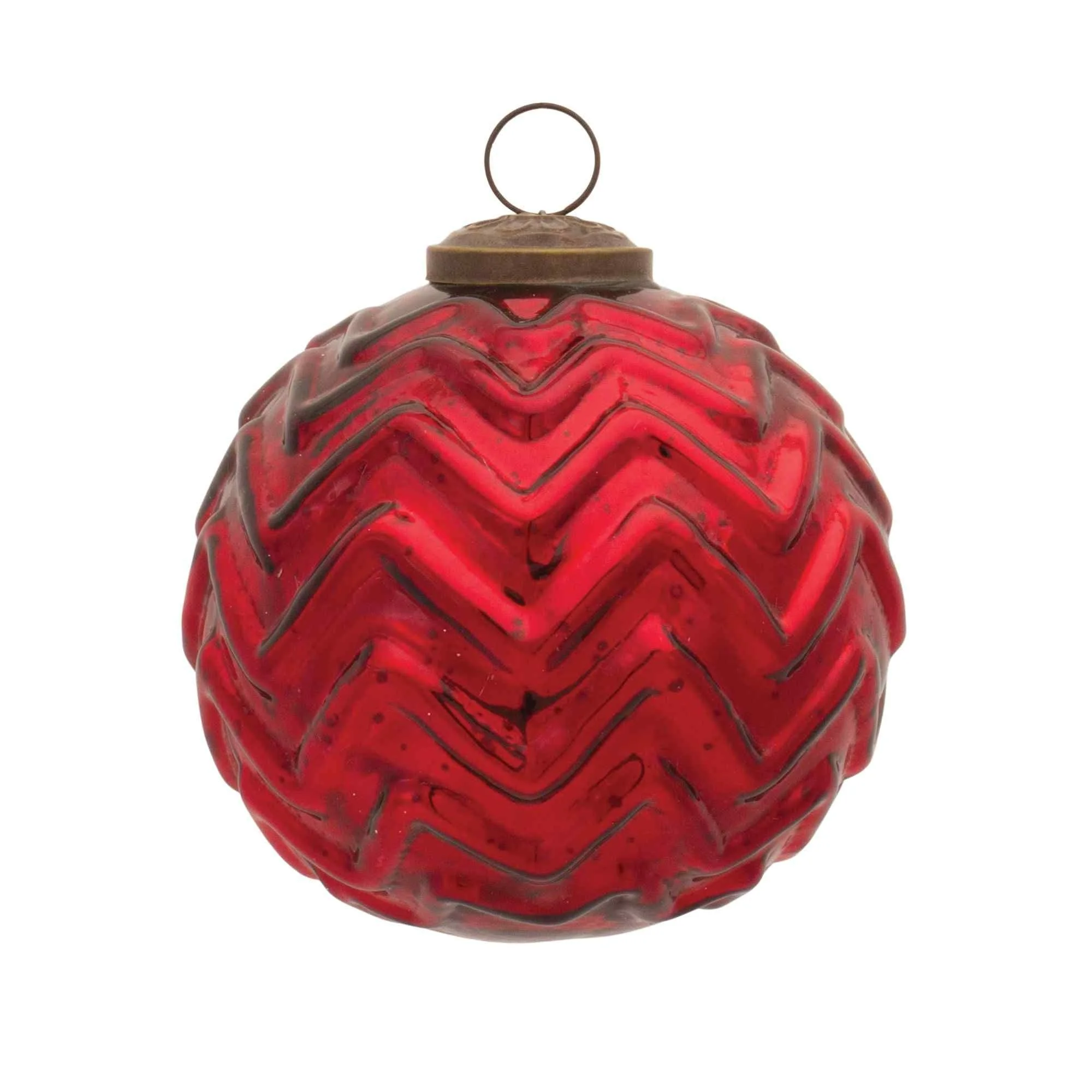 Melrose 12ct Red Chevron Mercury Glass Christmas Ball Ornaments 4.25