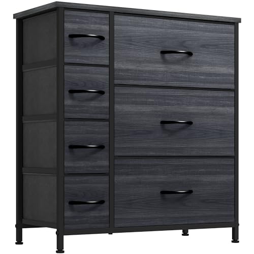 YITAHOME Dresser with 7 Storage Drawers- Fabric Storage Tower, Organizer Dresser for Living Room, Hallway, Closets- Sturdy Steel Frame, Wooden Top& Easy Pull Fabric Bins (Black/Grey)