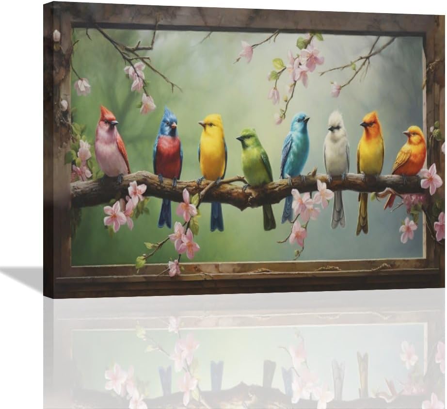 Yudchen Hummingbirds Wall Art Farmhouse Birds Canvas Wall Decor Rustic Floral Bird Pictures Painting Country Flowers Artwork Framed for Kitchen Bedroom Bathroom Living Room 16