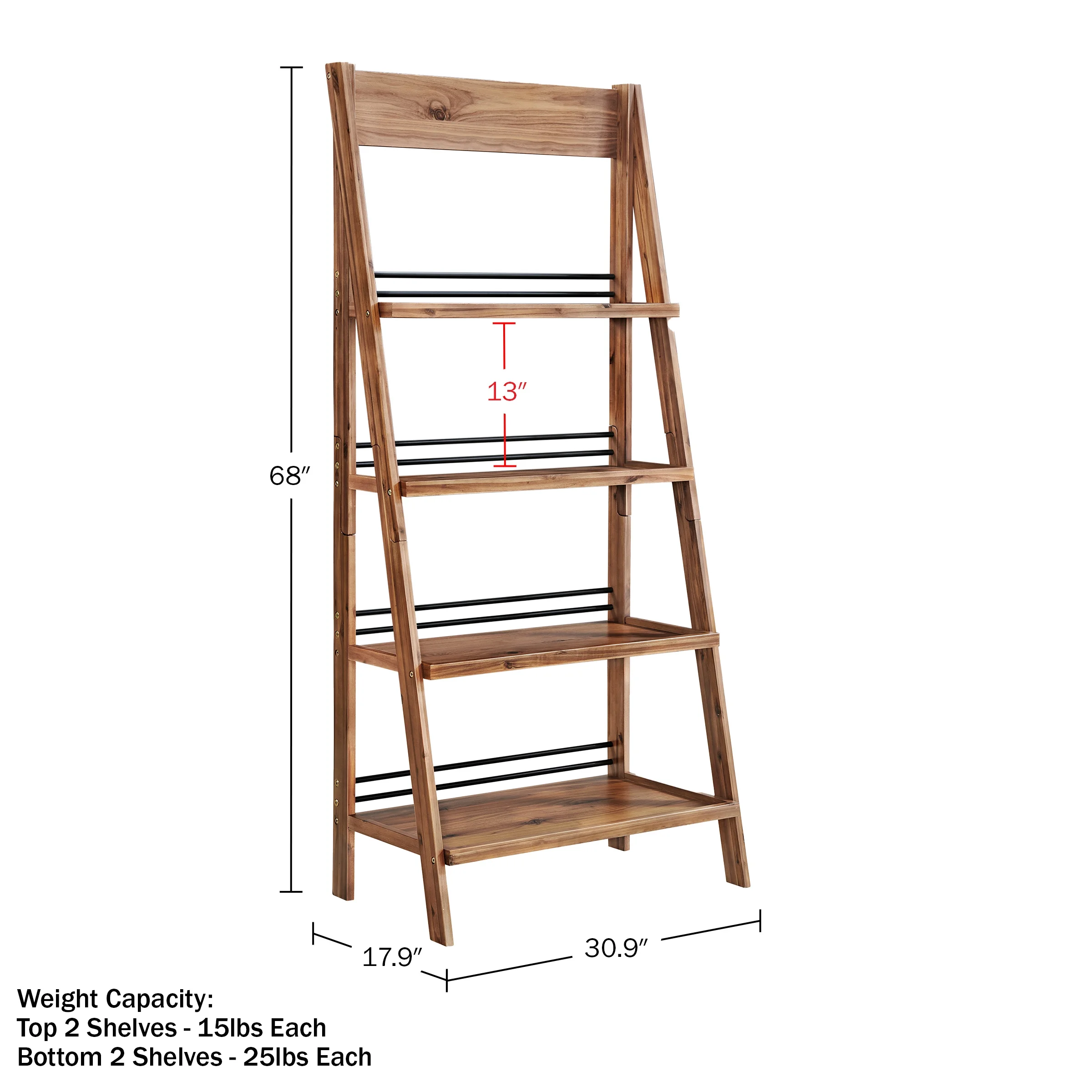 Lavish Home 4-Tier Tall Ladder Bookshelf for Living Room or Office (Walnut)