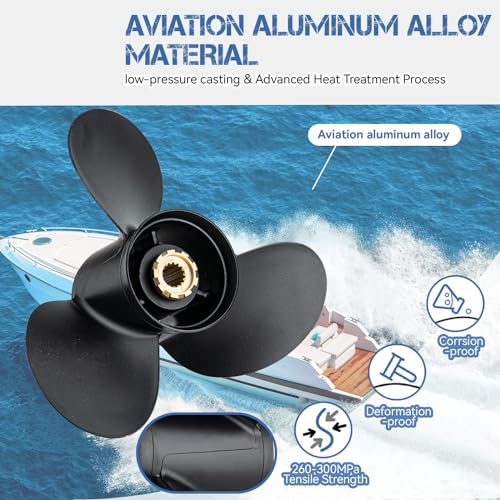 13 1/4x17 Pitch 48-77344A45 OEM Upgrade Aluminium Boat Propeller fit Mercury Outboard Motos 60 75 90 100 115 Hp,15 Spline Tooth,Hub Kits Included,Rh,13.25 x 17p