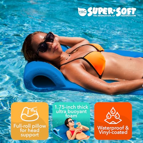 TRC Recreation Sunsation Vinyl Coated Foam Swimming Pool Float Mat Adult Lounger with Built-in Roll Pillow
