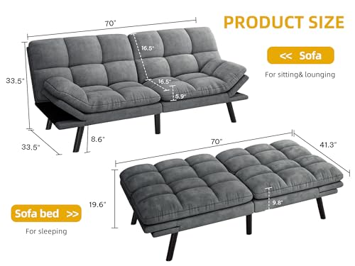 DWVO Multifunctional Futon Sofa Bed, Convertible Sleeper Sofa, 70