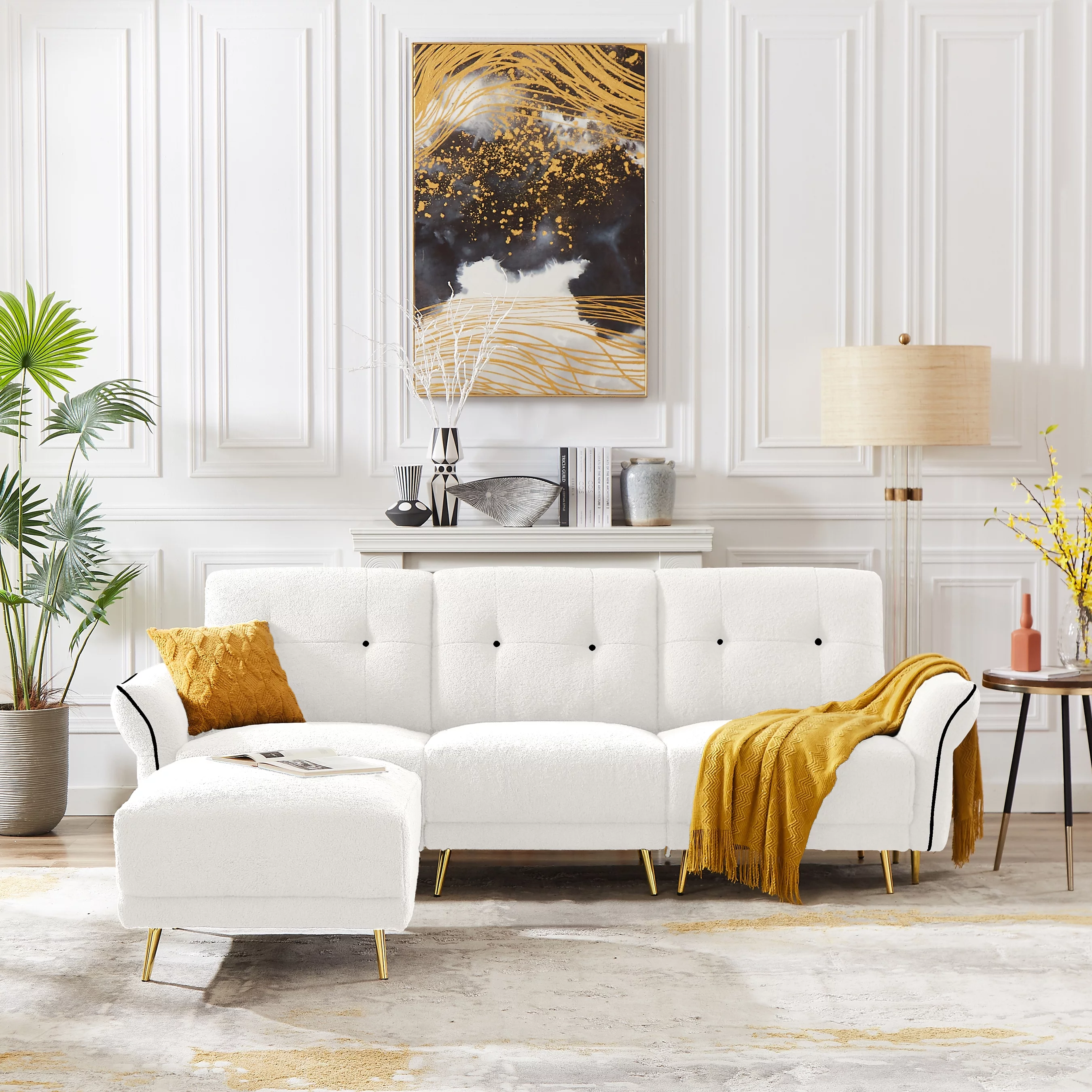 Jarenie Sherpa sofa，Modular Sectional Sofa,sleeper couch sofa,Modular Sectionals with Ottomans,Couch with Chaise for Living Room,sectional couches for living room,White