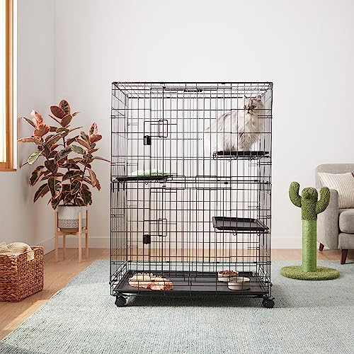 Amazon Basics Large 3-Tier Cat Durable,Pliable Cage Playpen Box Crate Kennel - 35.8