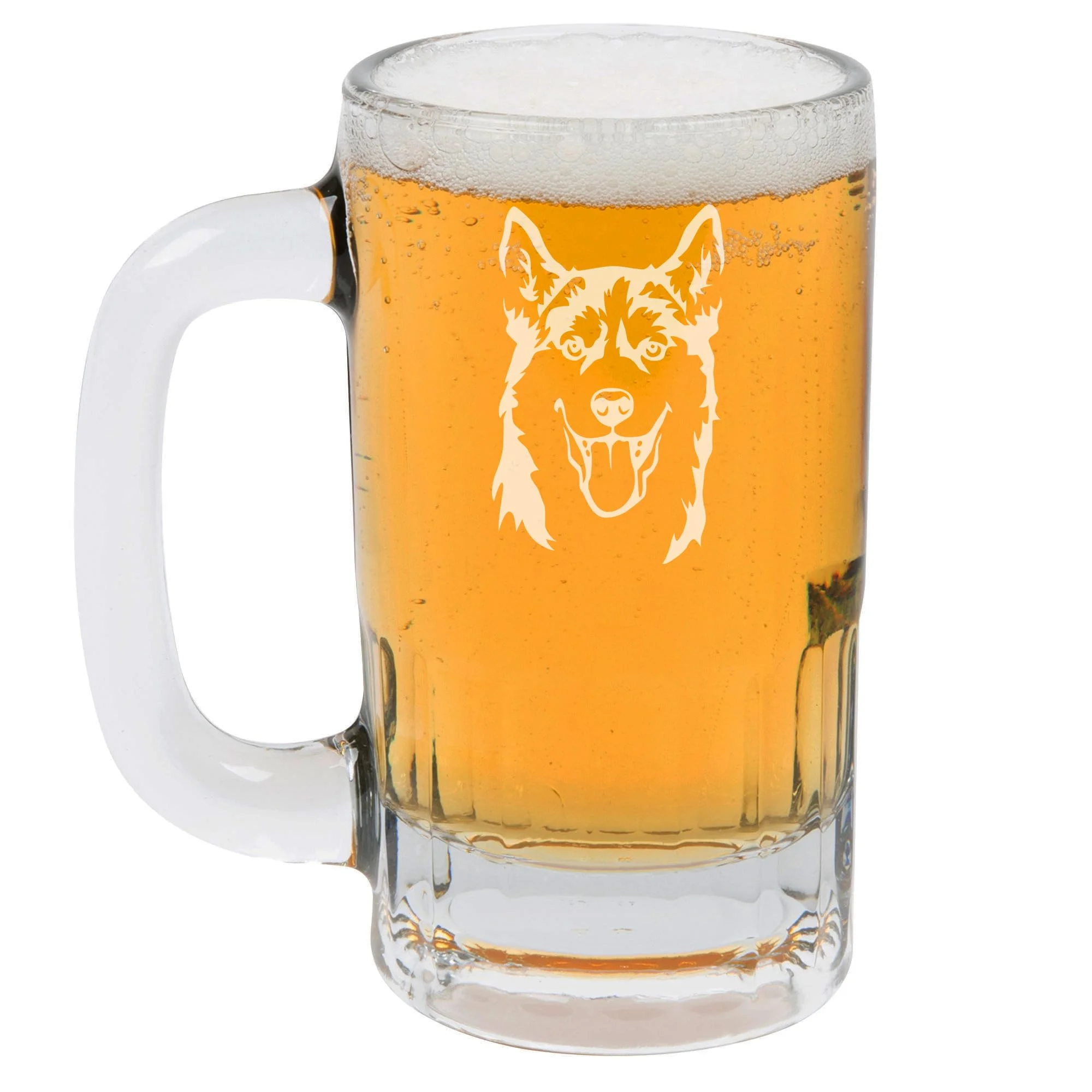 12oz Beer Mug Stein Glass Gift Husky Face