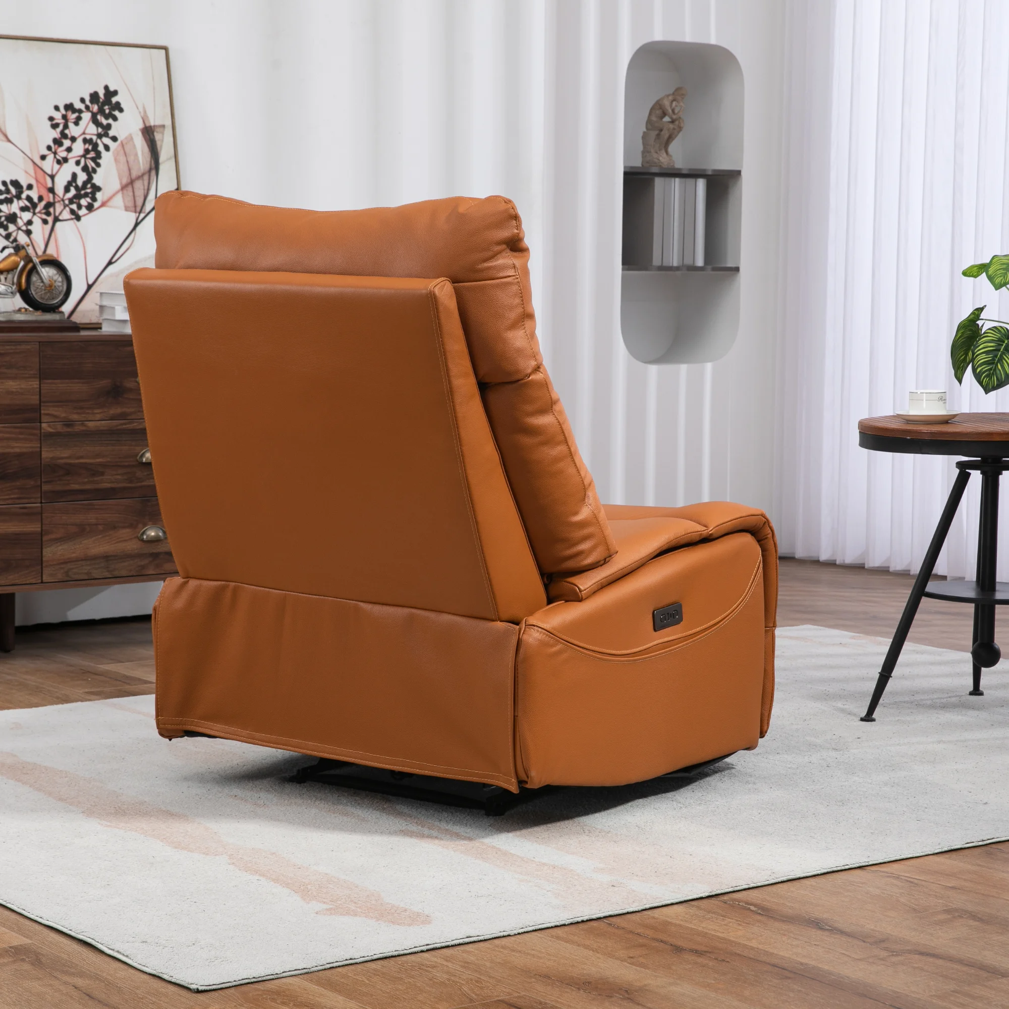 JUUXO Genuine Leather Power Recliner - Extra Wide Reclining Sofa Chair No Armrests Design Big Man Recliner 350 lbs…